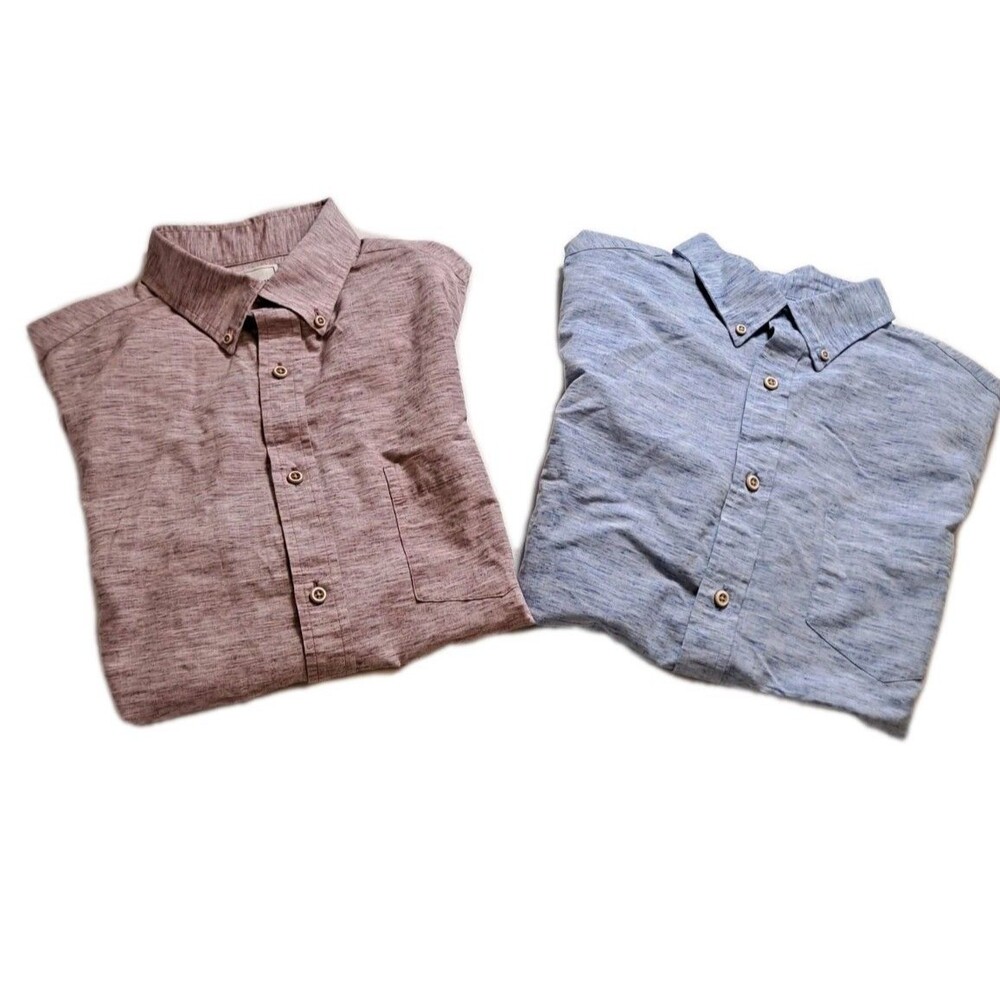 ROWM Mens Short Sleeve Button Down Shirt Size L Lot Of 2 Heathered